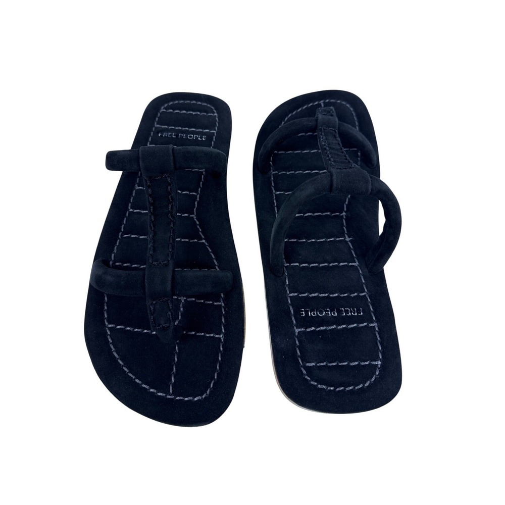 Free People Hadden Sandals Womens 8.5 Black Suede Thong Flat Slides - Picture 13 of 15